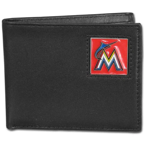 Miami Marlins Leather Bi-Fold Wallet [NEW] MLB Billfold Money Clip Cover