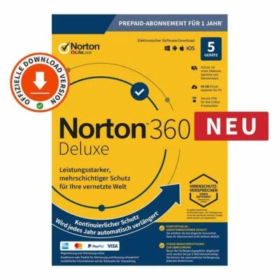 Symantec NORTON 360 Deluxe 5 Device - 1 Jahr 2026 Kein ABO inkl. 50GB WIN/MAC - Bild 1 von 4
