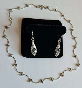 Vintage 925 Sterling Wave Curve Halskette Kette + filigrane Ohrringe/kostenloser Versand USA - Bild 1 von 5