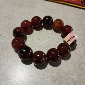Chunky Glass Bead Ball Stretch Bracelet Brown Orange Black - Picture 1 of 5