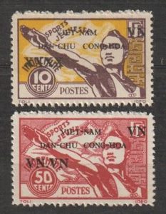North Vietnam Stamps Indo-China Overprinted Scott # 1L4-1L5 MNH - Picture 1 of 1