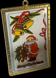 Vintage Christmas Ornament Framed Clear Glass  Panel SantaFrame Vintage - Picture 1 of 11