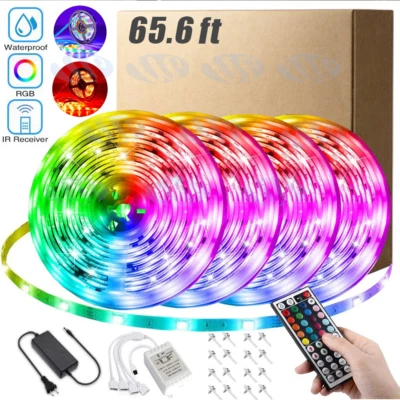 66FT Flexible 3528 RGB LED Strip Light Remote Fairy Light Room Party Waterproof - Image 1 of 4