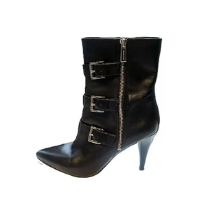 Michael Kors Women's Sz 7 M Lori Booties Black Buckle FLAWS Stiletto High Heel - Picture 1 of 9