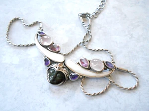 Sajen Sterling Amethyst Rose Quartz MOP Moonface Necklace RE4945L - Picture 1 of 12