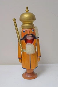 VINTAGE 12” Soldier Natural Wood Gold Helmut Uniform Nutcracker~Screw Type - Picture 1 of 6