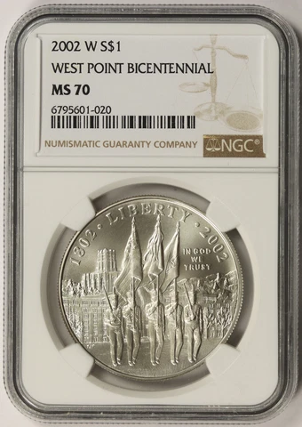 2002-W West Point Bicentennial Silver Dollar Modern Commemorative $1 MS 70 NGC Cover