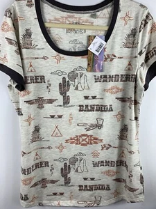 Panhandle Women’s Size XL Bandida Ringer Scoop Neck Top Short Sleeve Western Tee - Picture 1 of 8
