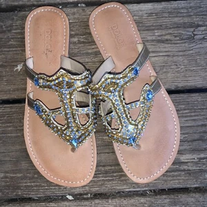 DOLCE By MOJO MOXY Rhinestone Blue White Gold NAUTICAL Sandals SEXY 9 ❤️sj15m10 - Picture 1 of 12