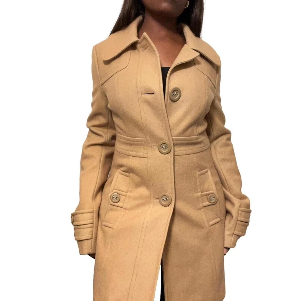 Abrigo de mezcla de lana tostada de tul, mediano Foto 1 de 4