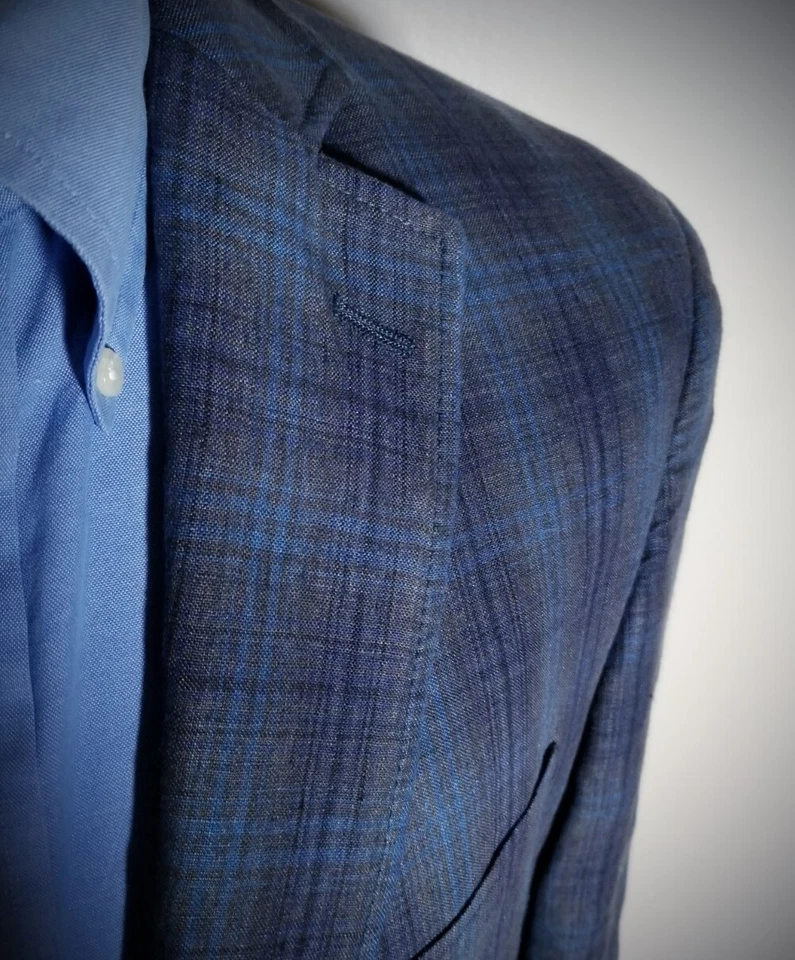 Abrigo Blazer Chaqueta 40R Tallia Azul Gris Negro Lino a Cuadros Peso Pluma Deportivo Foto 1 de 4