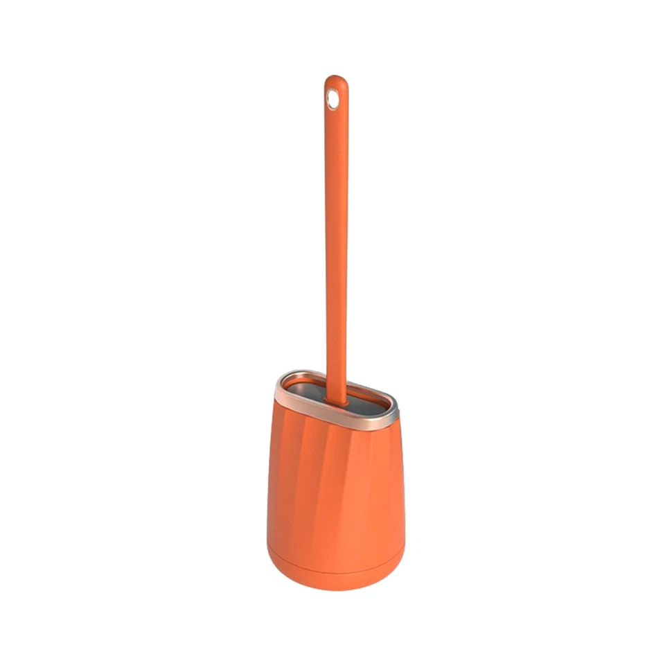 Cepillo de inodoro limpiador de silicona sin cabeza plana muerta cepillo de cerdas suaves con soporte Foto 1 de 4