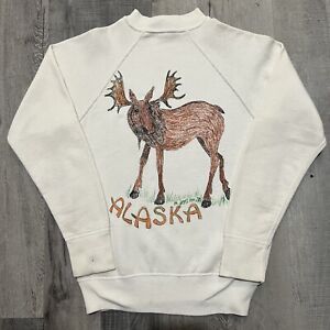 VTG 50’s/60’s Hanes Breeze Shield Hand Drawn Alaska Moose Raglan Sweatshirt XS
