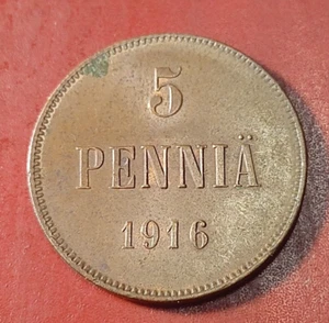 Finland * 5 penniä 1916 Copper *Good condition*1++STAMPED GLANS - Picture 1 of 2