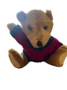 Vintage Jerry Elsner Plush Jointed Teddy Bear Red Blue Knit Sweater 8" Tall - Picture 1 of 5