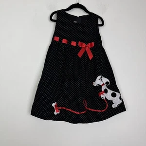 Bonnie Jean Black Polka Dot Dress With Dog Appliqué Girls Size 4T  - Picture 1 of 4