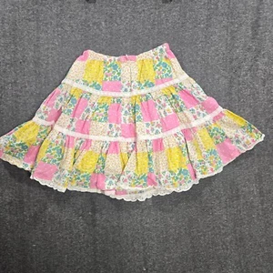 Girl's Mini Boden Midi Tiered Skirt Patchwork Floral Pink Yellow Size 9Y - 10Y - Picture 1 of 9