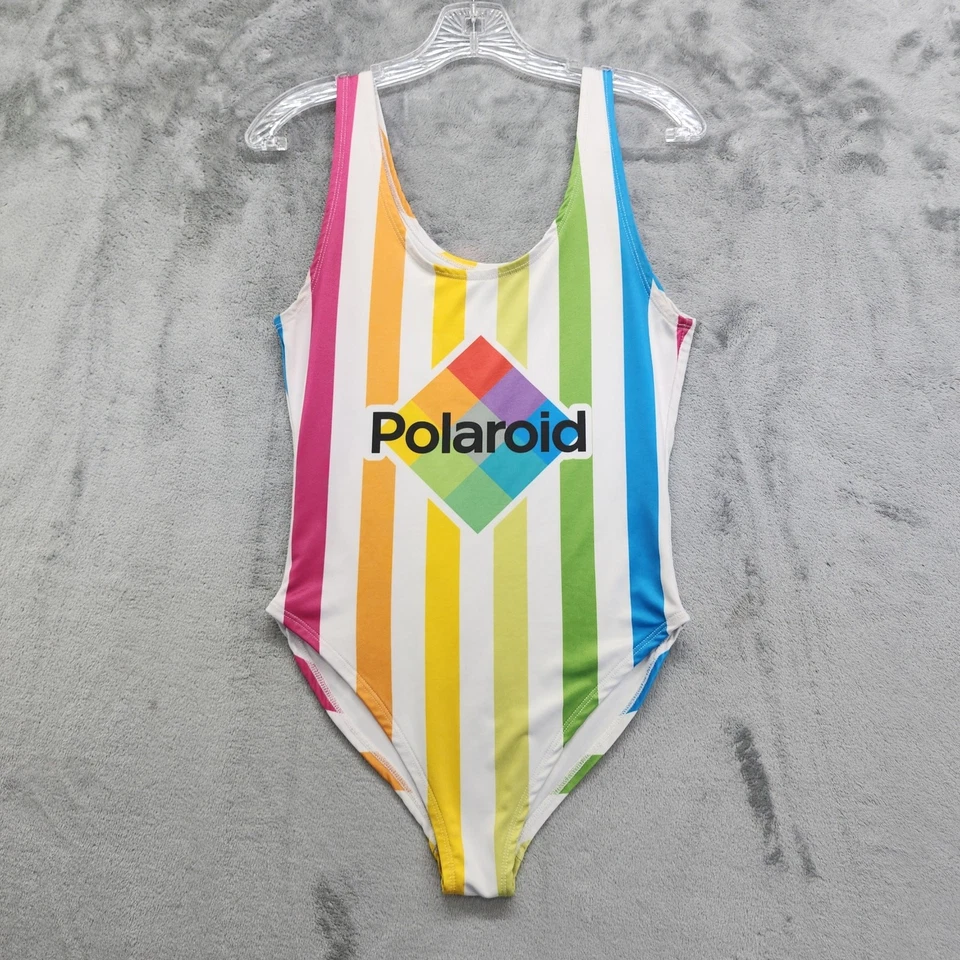 Traje de Baño Polaroid Talla M Multicolor Arco Iris Rayas Logo Corte Alto Una Pieza Foto 1 de 4