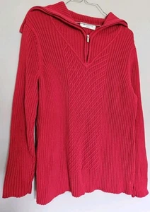LIZ CLAIBORNE 100% Cotton Red Cable Knit Pullover Sweater Zipper 1X - Picture 1 of 6
