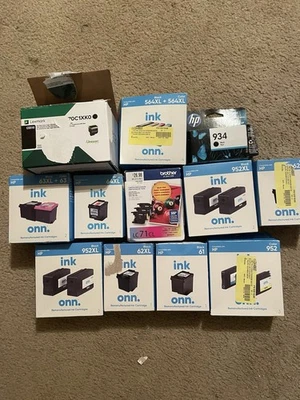 Lote de 12 Cartuchos de Tinta Onn Brother HP 952XL, 61, 564XL, 62XL, Color y Negro Foto 1 de 4