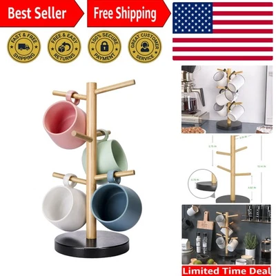 Sturdy Bamboo Mug Tree with 6 Hooks - Perfect for Organizing Your Kitchen - Image 1 of 4