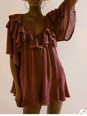 NWOT Free People Rush for Ruffles Romper One Piece Oversized Women XS burgundy  - Image 1 of 4