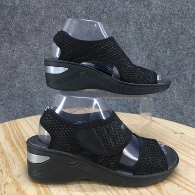 Sandalias Bzees para mujer 7,5 tiras negras punta abierta gancho y bucle correa tacones de cuña Foto 1 de 4