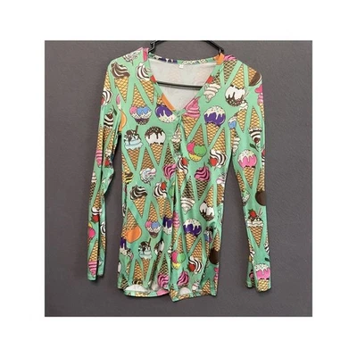 Мороженое конус печати рубашка женщин маленький цветной длинным рукавом кнопка Топ весело Nove - Изображение 1 из 4