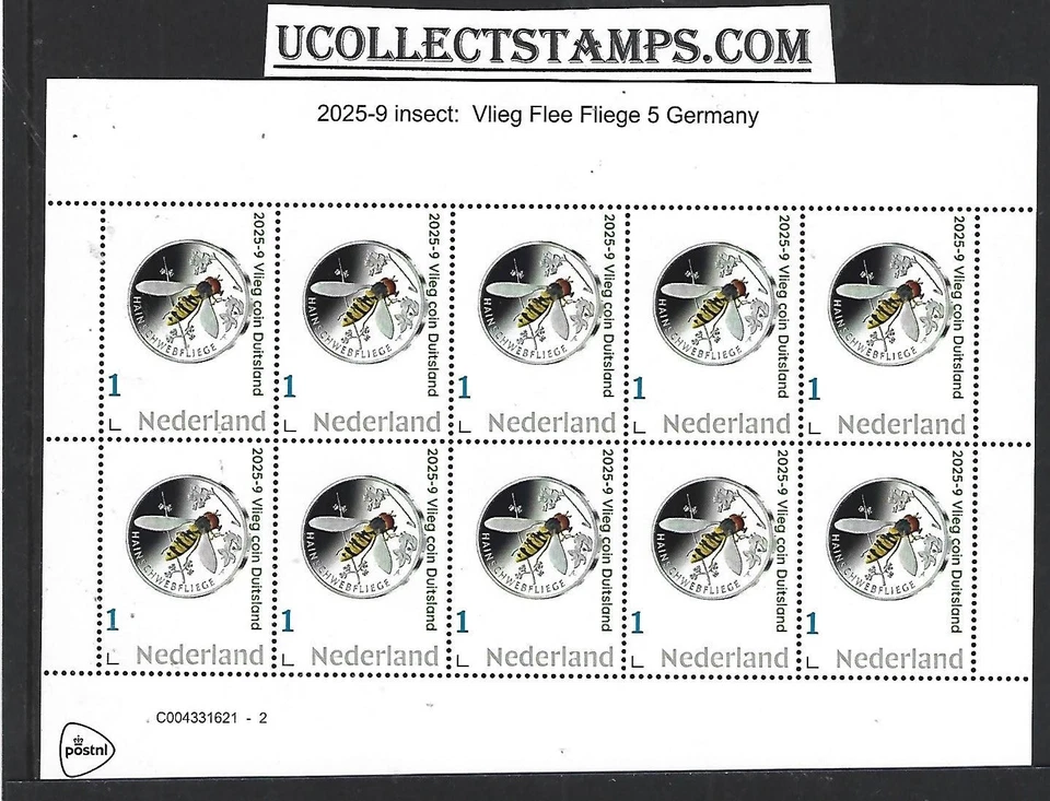 Netherlands 2025-9  insect:  FLY  coin on stamps      sheetlet   mnh - Image 1 of 1
