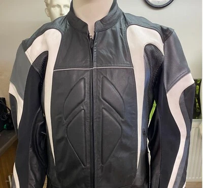 Biker Leather Jacket New Black Gun White Motorcycle Racing Cowhide Breathable  - Image 1 of 3