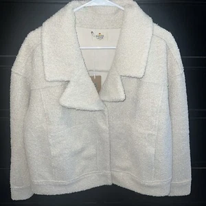 MARINE LAYER NWT Quebec Sherpa Jacket Antique White Size Large Snap Closure - Picture 1 of 11