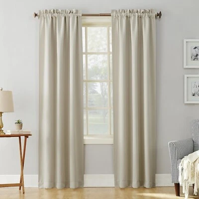 (2) Sun Zero Easton Blackout Rod Pocket Twill Curtain Panels 40" x 84" Pearl NEW - Image 1 of 4