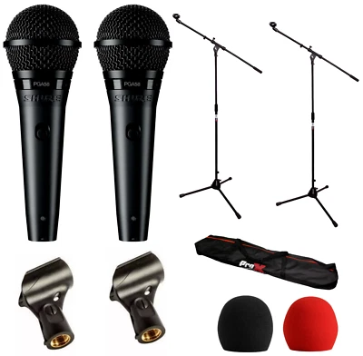 2x Shure PGA58-LC MicW/ Clip + 2x T-MIC01 Stand,T-SS26P-BAG,2x A58WS black & Red - Image 1 of 4