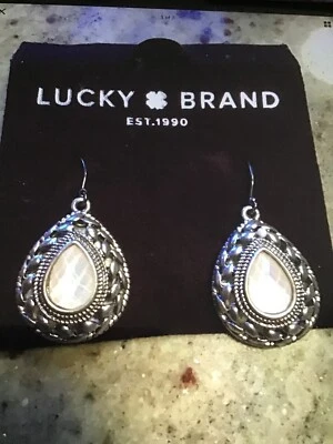 Lucky Brand Silver Tone Imitation Pearl Hanging Rope Drop Earrings, NWOT - Image 1 of 3