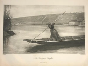 c. 1880s The Ferryman's Daughter, E. Adan Antique Photogravure Print Selmar Hess - Picture 1 of 9