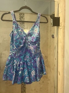 Vintage Maxine of Hollywood Blue & Purple swimdress 1 Piece Swimsuit xl 16w 16 - Picture 1 of 12