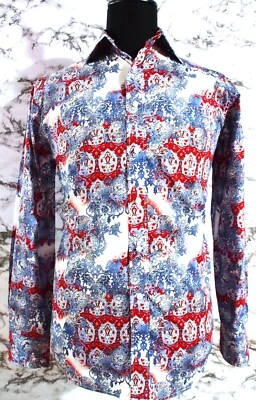 MEN'S DAVID SMITH WHT/PURPLE/RED LONG SLEEVE PAISLEY SHIRT CONTRAST CUFF SIZE SM - Image 1 of 4