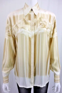 ESCADA Tan 100% Silk Blouse Top Leopard print button front Size 36 / 38 - Picture 1 of 5
