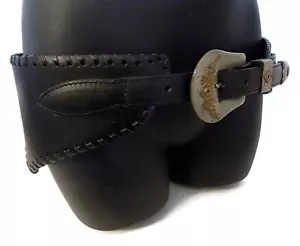 AL BERES WIDE TUCSON WESTERN GALS BLACK LEATHER HIP BELT W/LACING SIZE 34 NO BKL - Picture 1 of 8