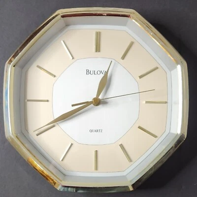 BULOVA Quartzo Octagonal TOM DE PRATA DOURADO Acabamento Analógico RELÓGIO DE PAREDE C4660 TESTADO - Imagem 1 de 4