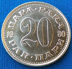 20 Para 1980. Yugoslavia SFRJ coin, ПАРА·PARA 1980. PAR·ПАРИ, Brass ! - Picture 1 of 2