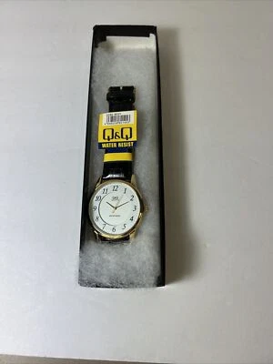 QQ Cuarzo 40mm Reloj Estilo Vestido Tono Dorado Correa Cuero Negro NUEVO RESISTENTE AL AGUA Foto 1 de 4