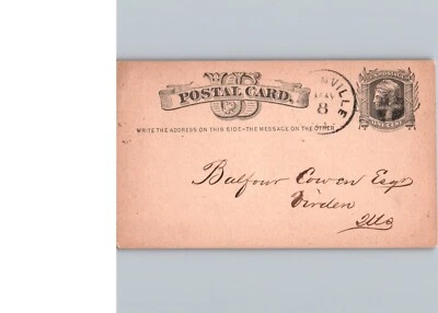 US Postal Card UX5 1875 1¢ Liberty Black 4  Fancy Cancel Balfour Cowen - Image 1 of 2