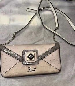 Guess PVC Pale Pink Grey Ostrich Reptile Crossbody Shoulder Bag VGC - Picture 1 of 9