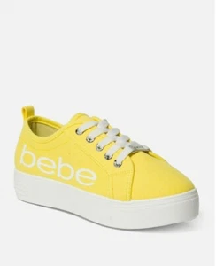 Bebe Destini Canvas Women"s Sneaker Yellow Sneaker Platform Printed logo detail - Picture 1 of 12