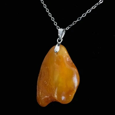 Польша натуральный полупрозрачный балтийский янтарь подвеска 925 серебро ожерелье, знак '925' - Изображение 1 из 4