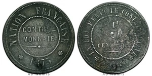 France 5 centimes 1873 Contre-monnaie Zinc  - Picture 1 of 1