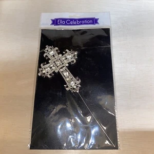 Cross Cake Topper Silver Religious, Wedding, Baptism, Christening, Dedication - Picture 1 of 5