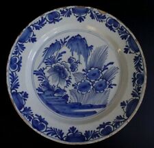 Plat faience Delft XVIII 35cm bleu plate earthenware chinese landscape 18th