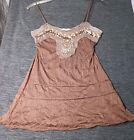 Charlotte Russe womens Brown sleeveless blouse, circular design accents, Large